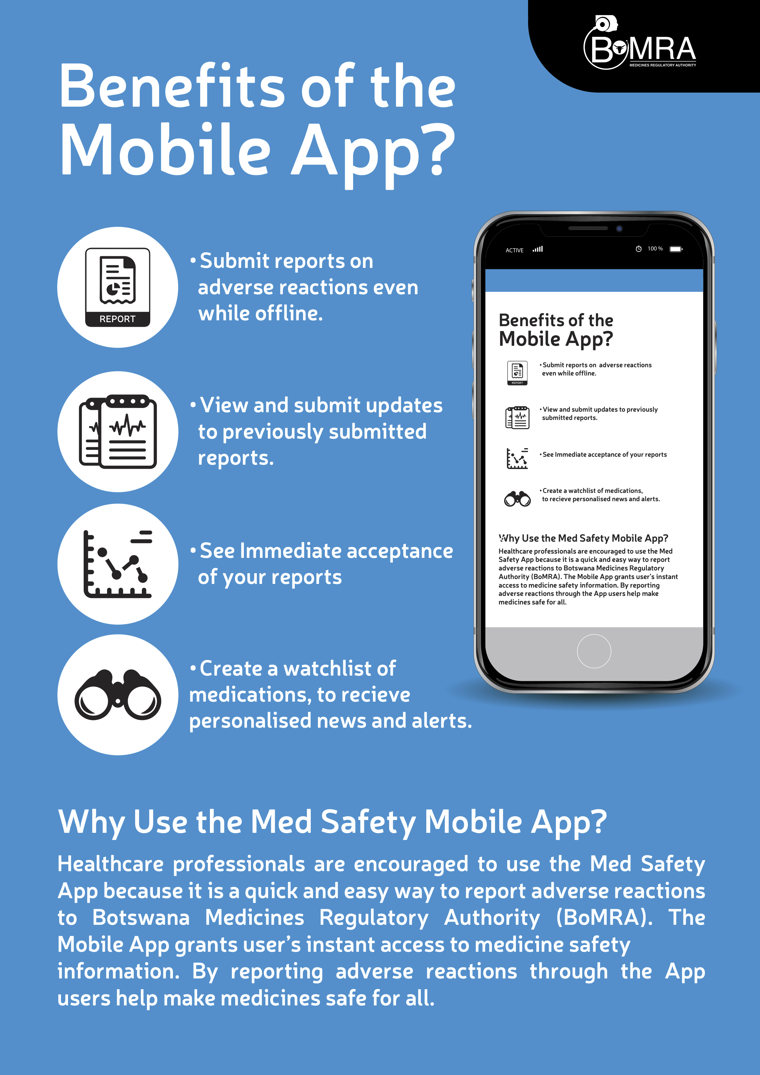 The Med Safety App provides a simple interface for submitting and viewing reports.